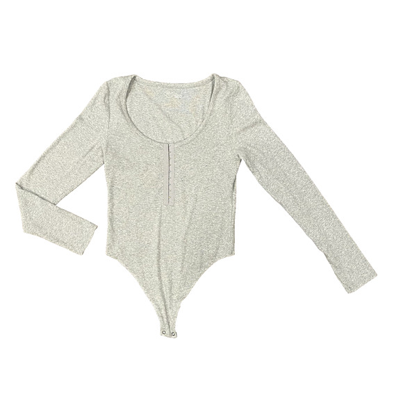 Aerie Thong Bodysuit Womens Size Large NEW Stretch Gray Casual Long Sleeve Basic - Picture 1 of 13